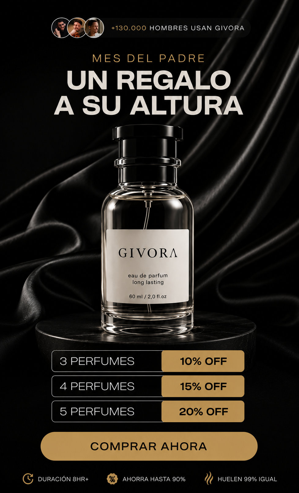 Mes del Padre — Un regalo a su altura. 3 perfumes 10% OFF, 4 perfumes 15% OFF, 5 perfumes 20% OFF.
